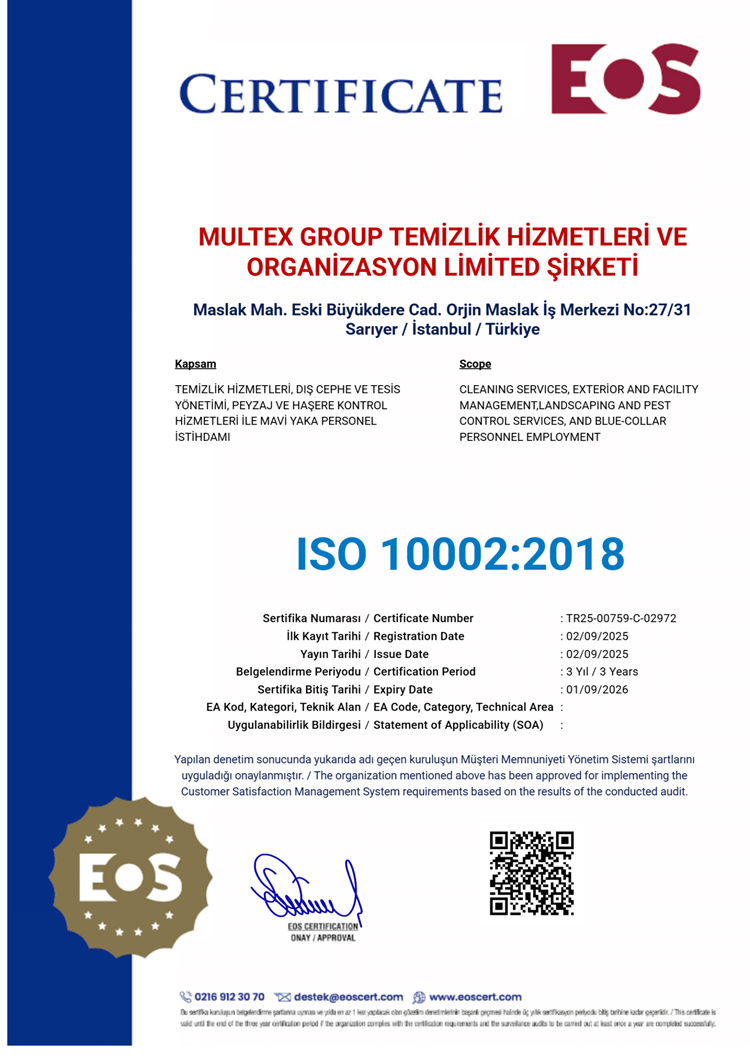 ISO 10002:2018 Sertifikası