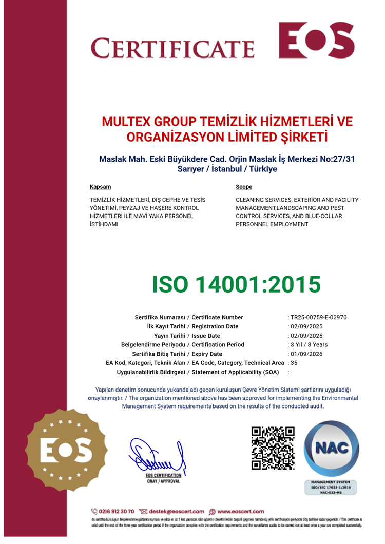 ISO 14001:2015 Sertifikası